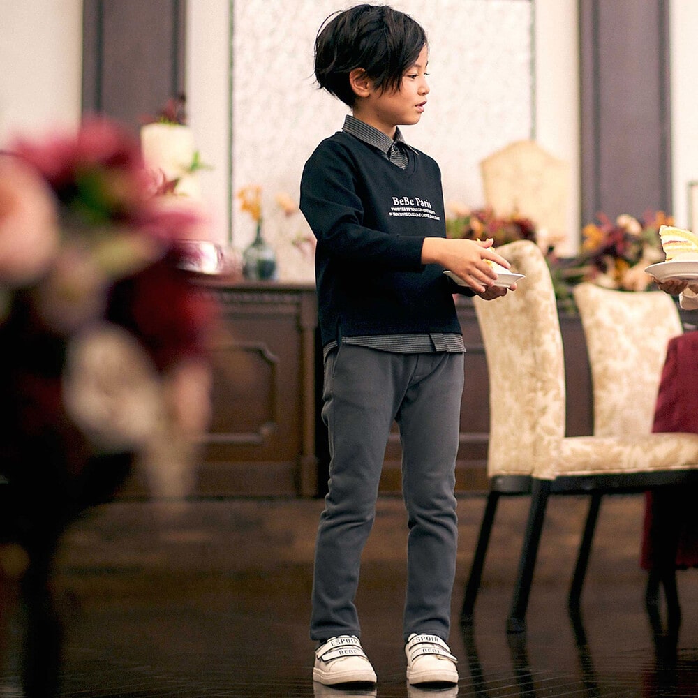 ウールライクストレッチスリムロングパンツ(90~160cm) グレー 90cm