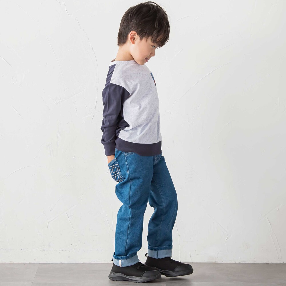 ジョグデニムジオメトリックロゴ刺しゅうロングパンツ(90~160cm) ブルー 100cm