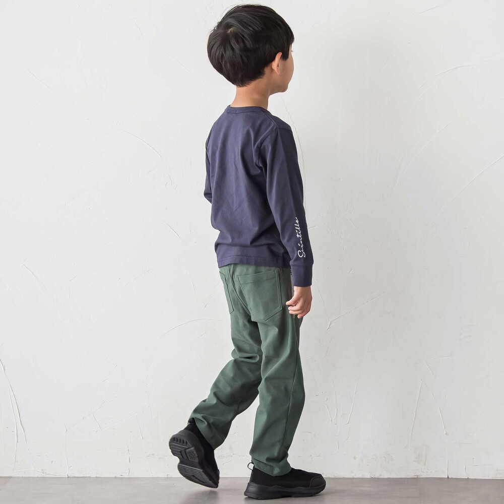 ストレッチツイルサイドテープストレートロングパンツ(90~160cm) ブラック 90cm
