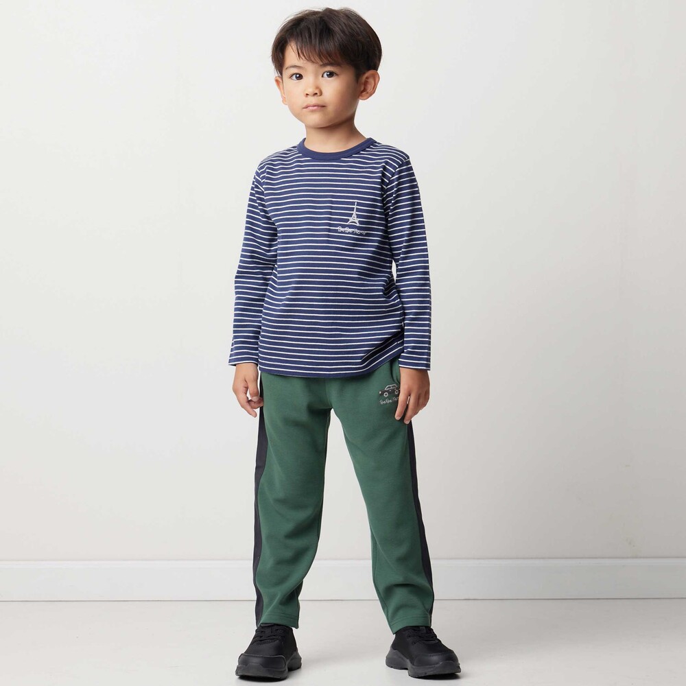 【抗菌・防臭】ミラノリブくるま刺しゅう9分丈ロングパンツ(90~130cm) グリーン SS(90-100cm)