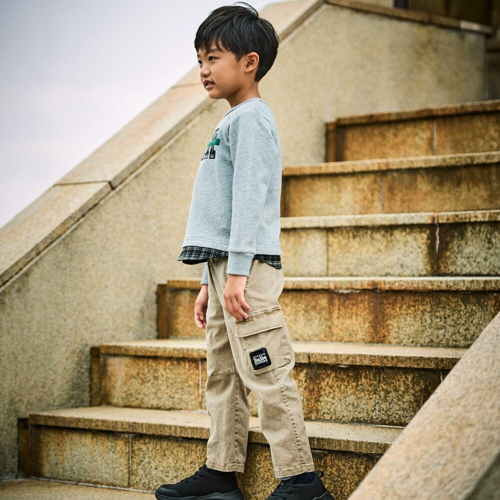 バレルレッグツイルカーゴロングパンツ(90~150cm) ブラウン 90cm