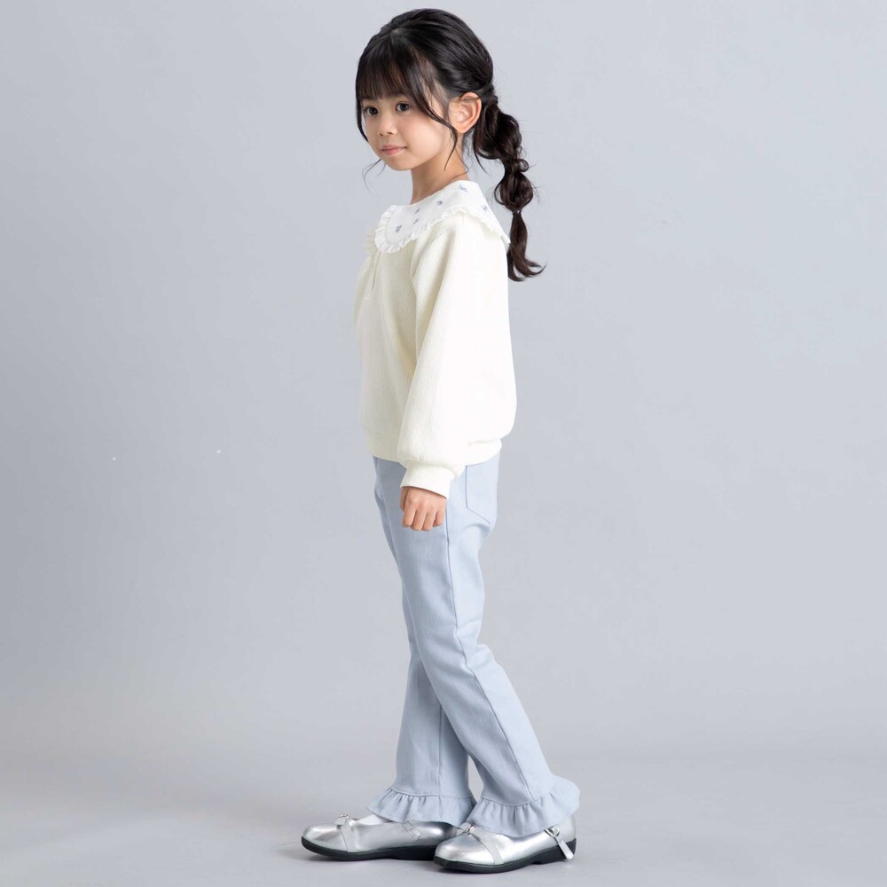 ストレッチツイル裾フリルロングパンツ(90~150cm) ブラック 90cm
