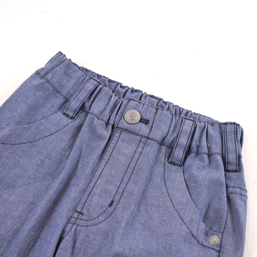 シャンブレー ストレッチ 7分丈 パンツ ( 80cm~150cm) ブルー 140cm