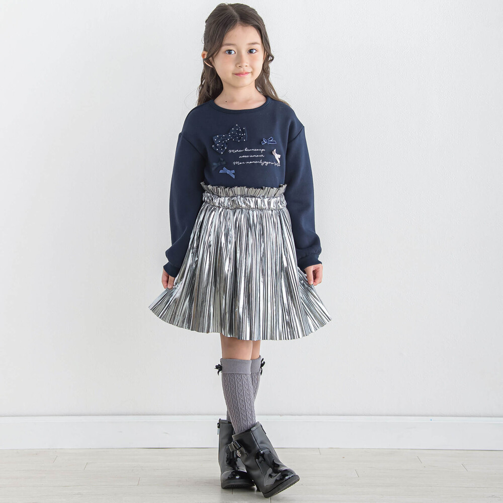 メタリックプリーツスカート(110~150cm) グレー 140cm