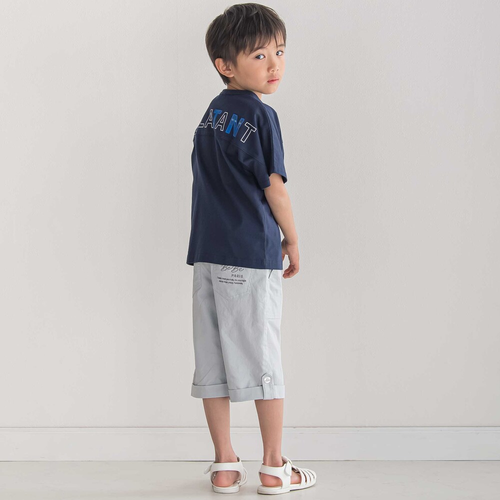 【お揃い】【神戸タータン×BeBe】チェックポケットバックロゴ半袖Tシャツ(90~150cm) ネイビー 90cm