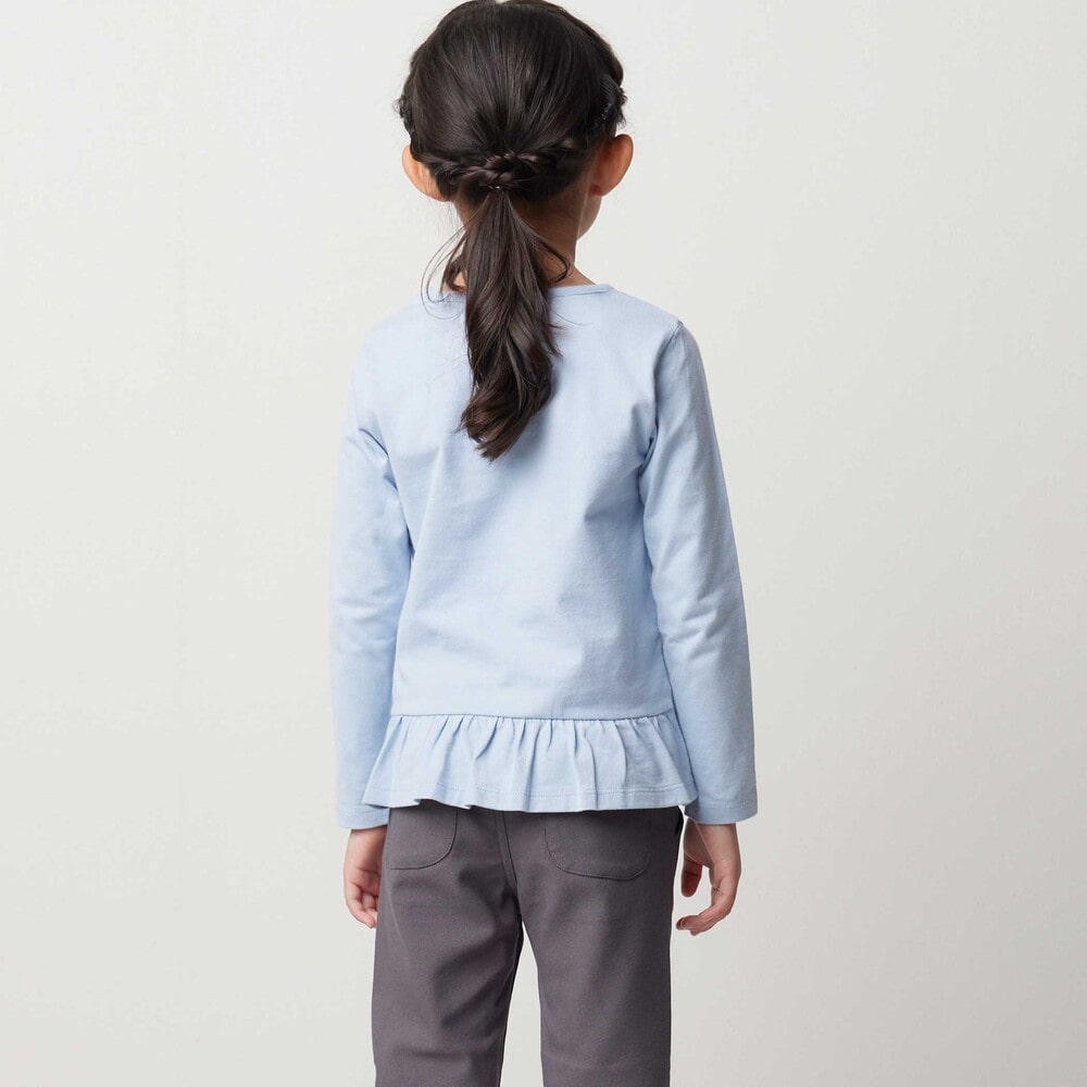 パリジェンヌツイードパッチバックフリル長袖Tシャツ(90~150cm) ブルー 90cm