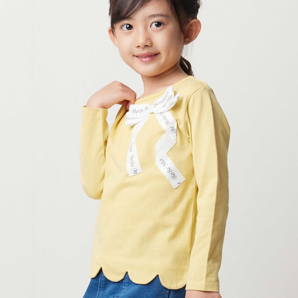 グログランBIGリボンモチーフ裾スカラップ長袖Tシャツ(90~160cm) ネイビー 90cm