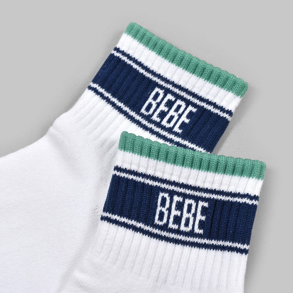 BeBe ロゴ ジャガード ボーダー クルー ソックス (11~24cm) ホワイト 11-13cm