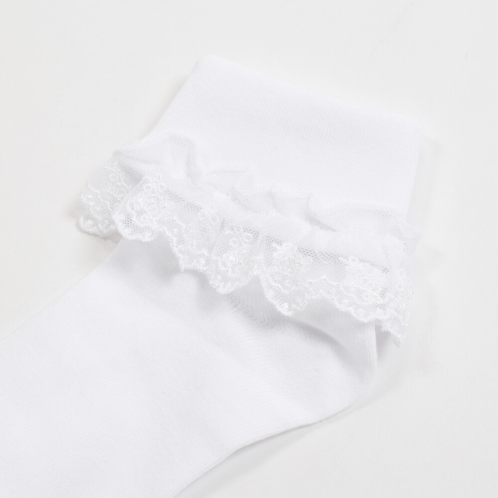 レース付き折り返しショートソックス(11~24cm) ホワイト 11-13cm