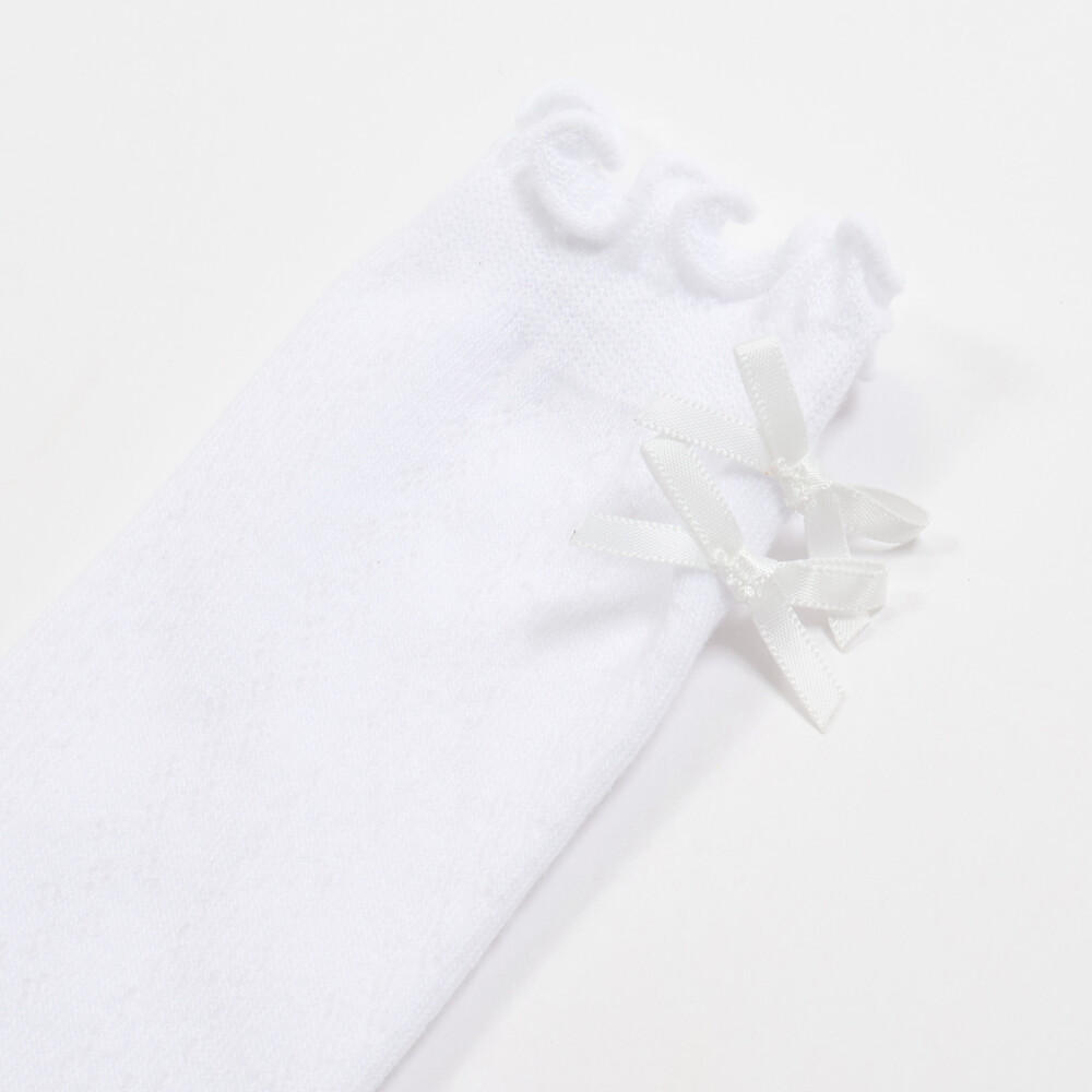 バックリボン透かし編みハイソックス(15~24cm) ホワイト 15-17cm