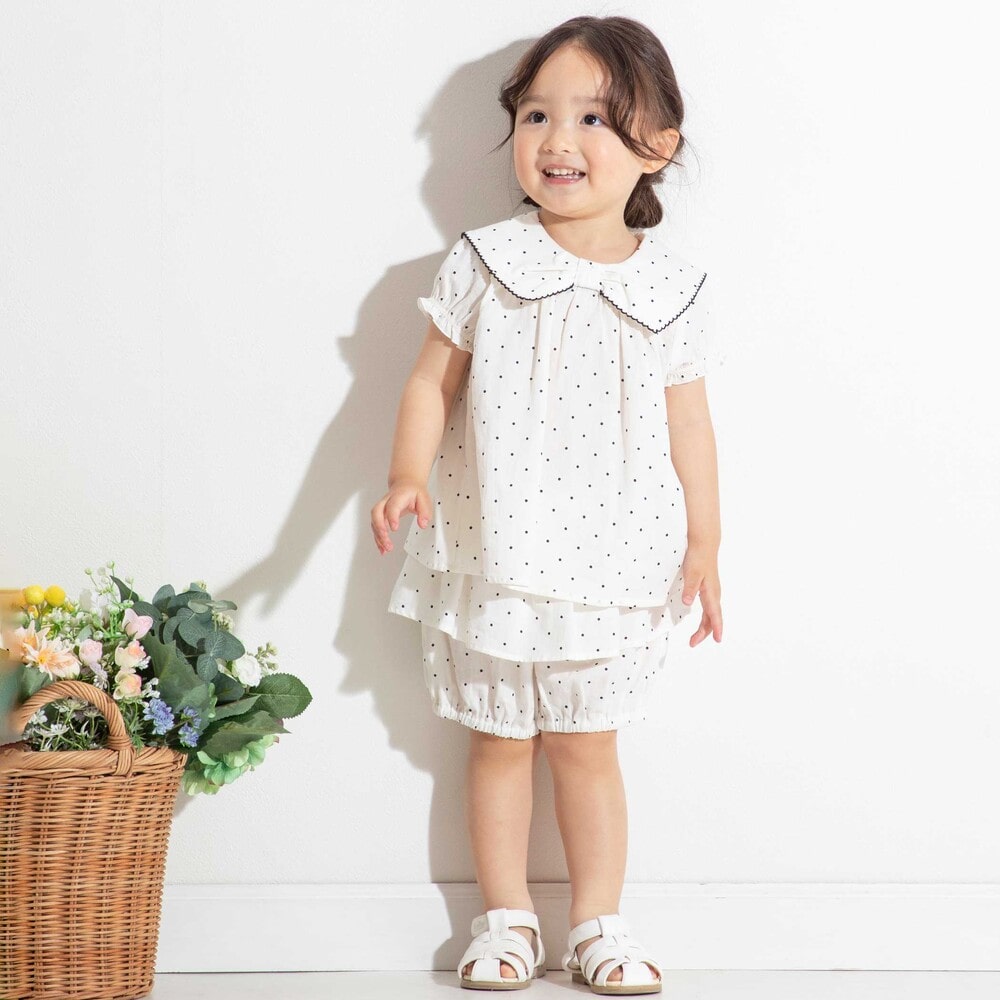 【お揃い】ツイルドットプリントペプラムフリルブルマ(80~90cm) オフホワイト系 80cm