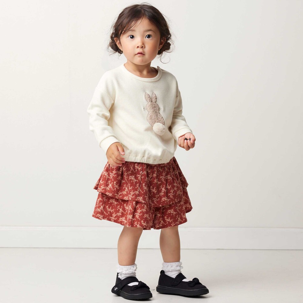 【お揃い】ネル起毛小花柄フリルキュロットパンツ(80~90cm) オフホワイト系 80cm