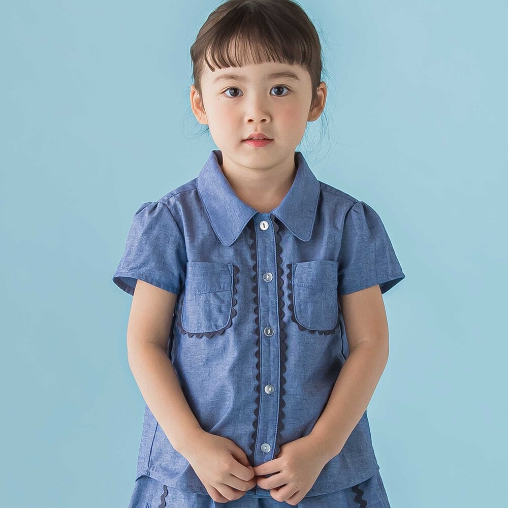 【限定商品】ダンガリーブラウス+ショートパンツセットアップ(95~150cm) レッド 95cm