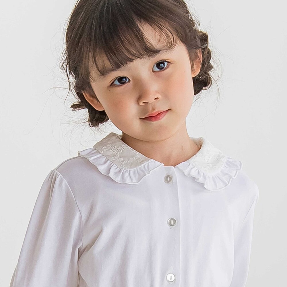 【限定商品】襟花レースブラウス(95~150cm) ホワイト 95cm