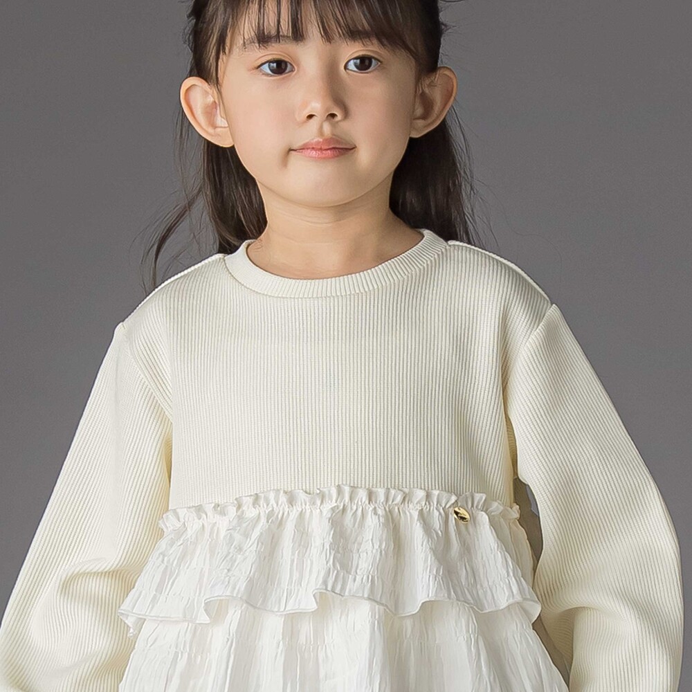 【店舗限定】ニットリブ+フリルトレーナー(95~150cm) ブラック 100cm