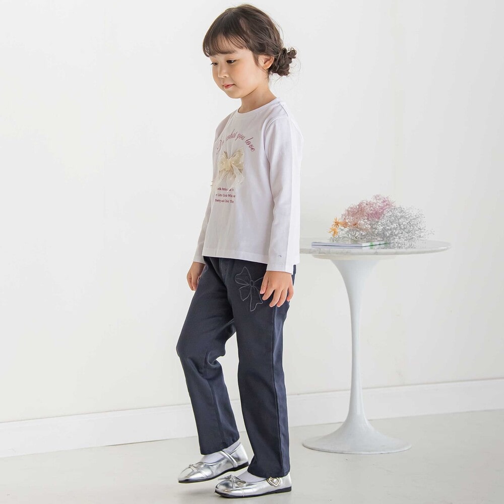 【限定商品】リボン刺しゅうカラーデニムロングパンツ(95~160cm) ネイビー 95cm