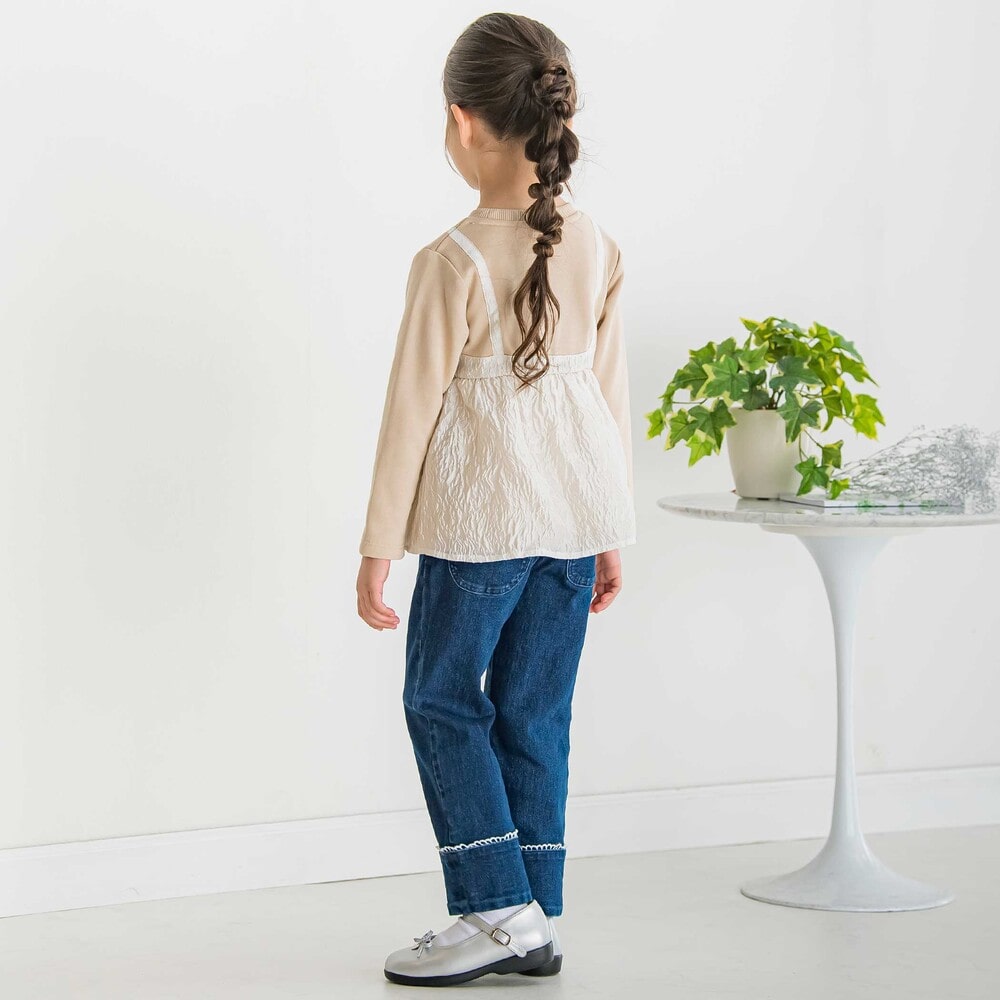 【限定商品】レースストレッチデニムロングパンツ(95~150cm) ネイビー 95cm