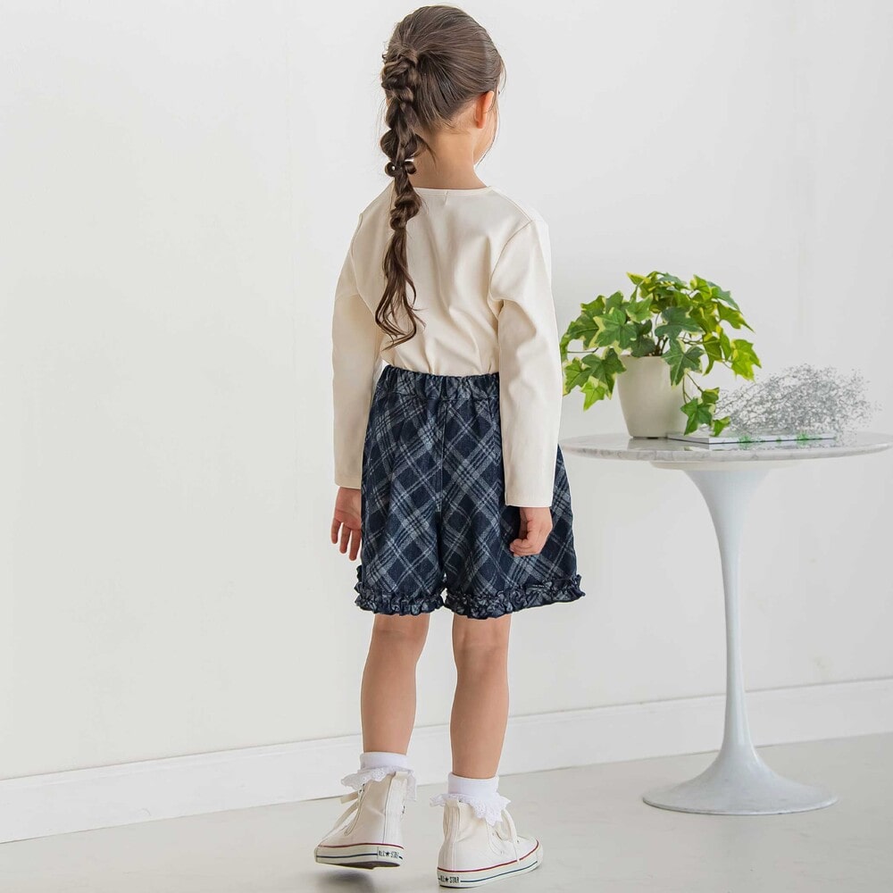 【限定商品】チェック柄デニムキュロットパンツ(95~150cm) ネイビー 95cm