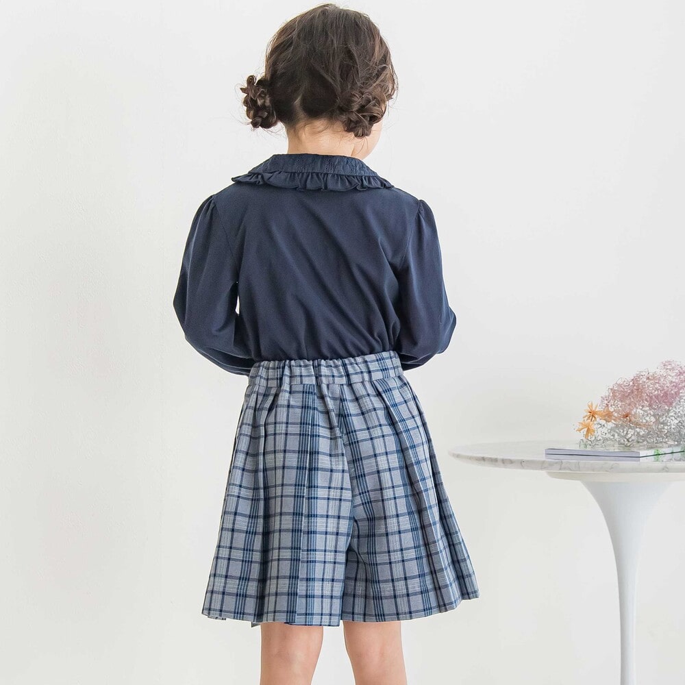 【限定商品】チェック巻きスカートキュロット(95~160cm) ブルー系 95cm