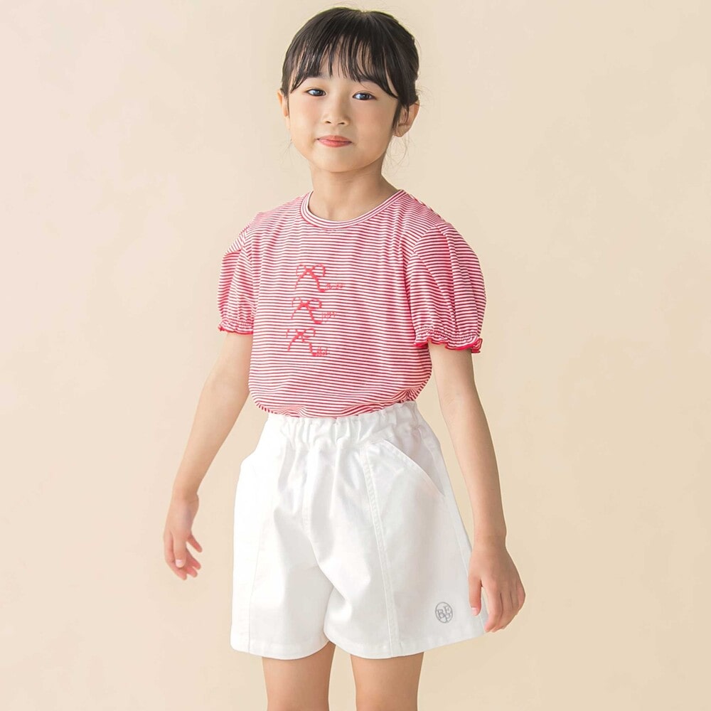 細ボーダーTシャツとデニムキュロットの爽やかコーデ