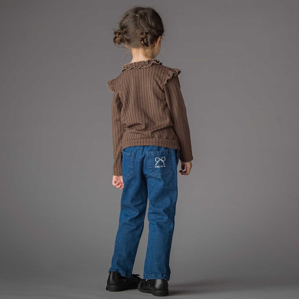 【限定商品】メロウフリル立体リブ長袖Tシャツ(95~150cm) ブラウン 95cm