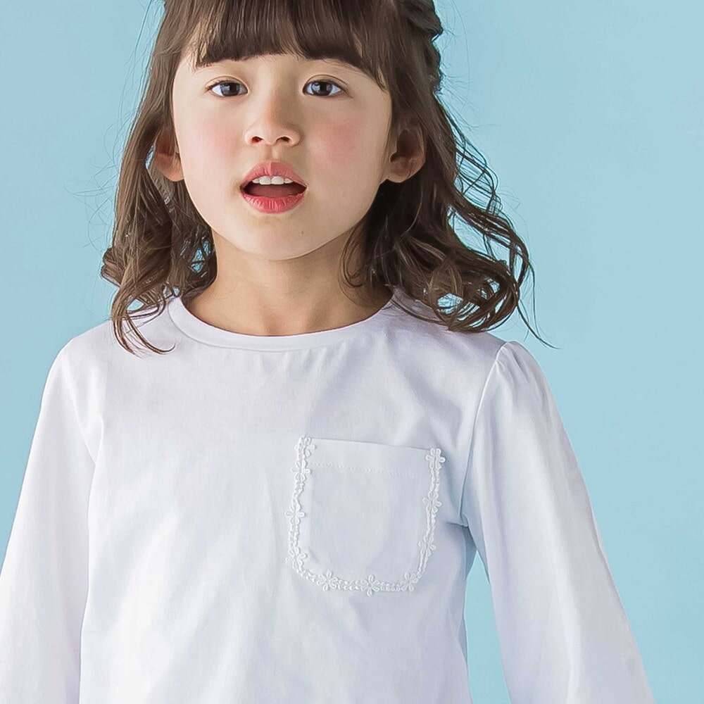 【限定商品】天竺花レースポケットロングTシャツ(95~150cm) ネイビー 95cm