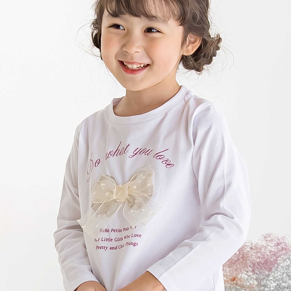 【限定商品】チュールリボンロングTシャツ(95~150cm) ホワイト 95cm