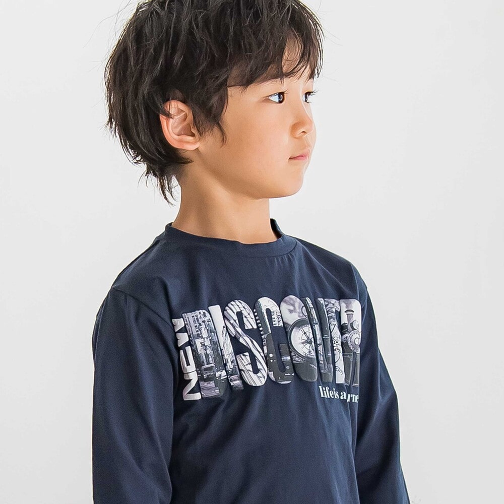 【限定商品】発泡写真プリントロングTシャツ(95~150cm) ネイビー 95cm
