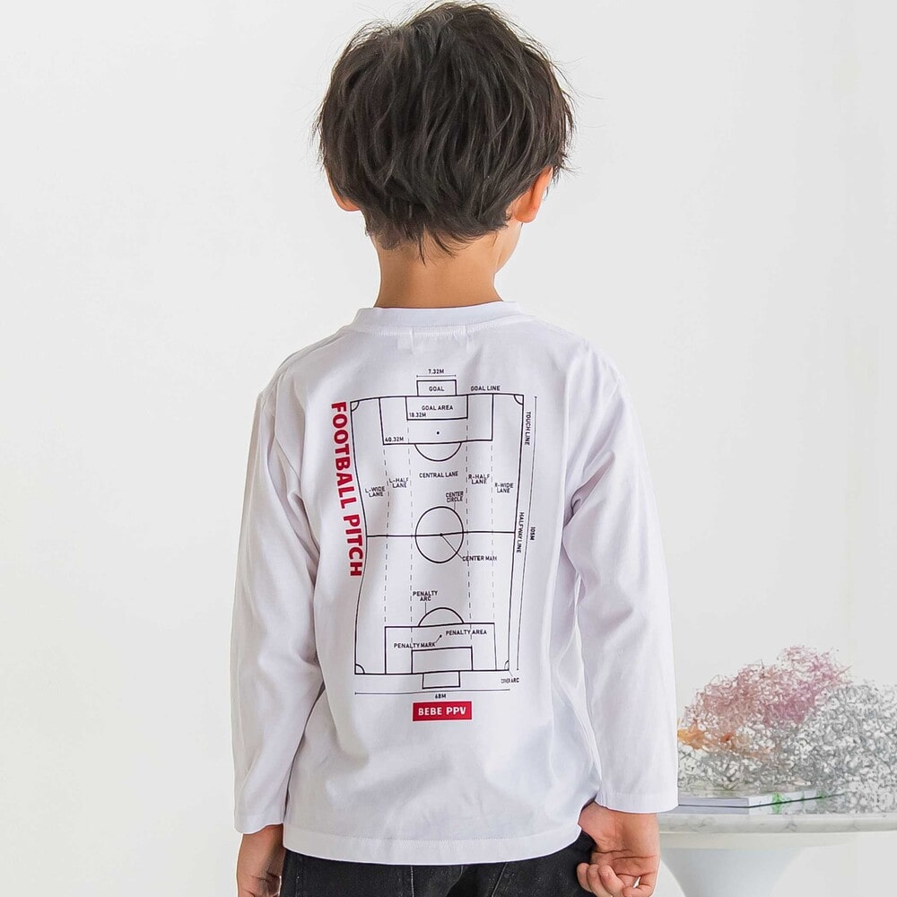 【限定商品】サッカーバックプリントロングTシャツ(95~160cm) ホワイト 95cm
