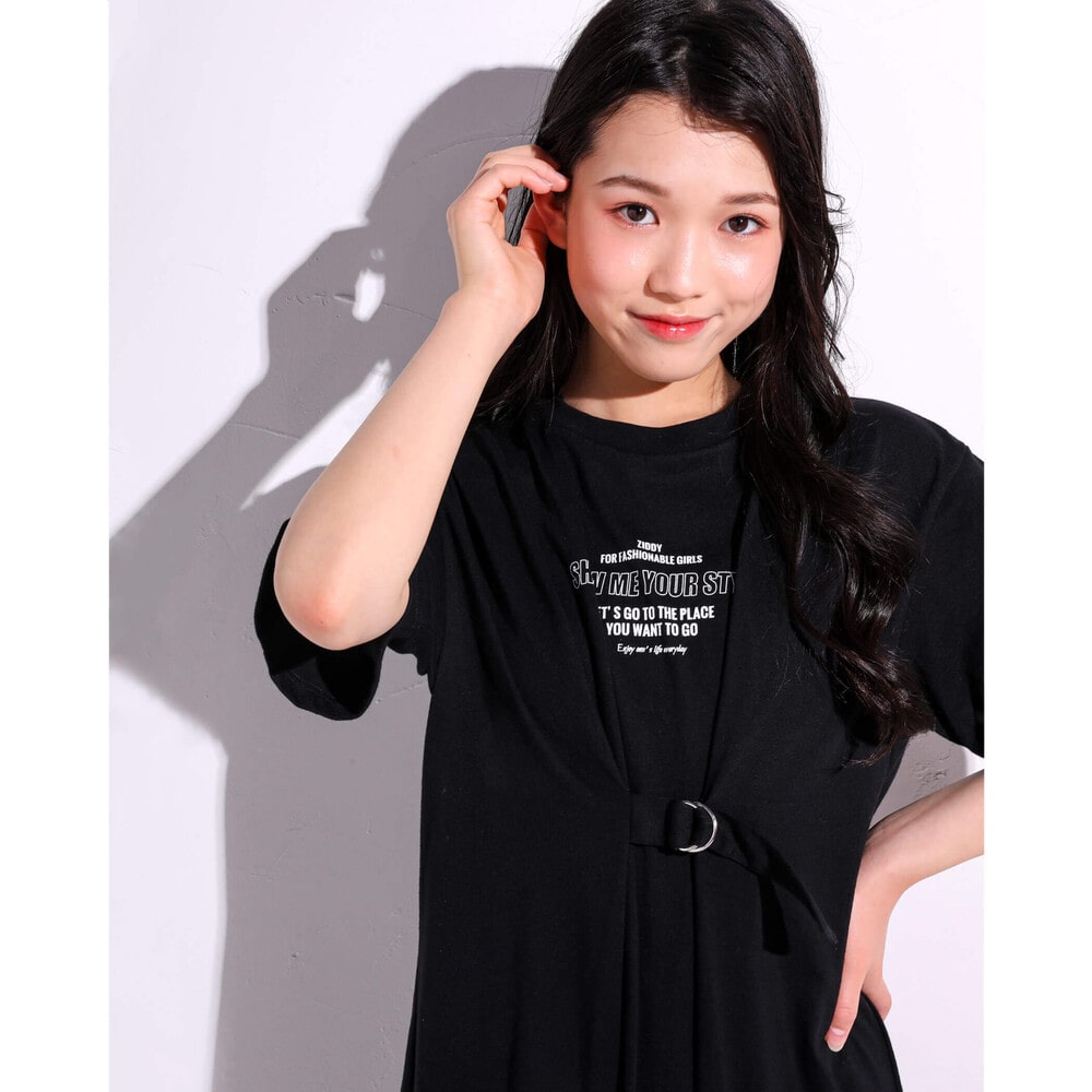 Bebe べべ Bebe Mall Official Online Store ニコ プチ掲載 ウエストマーク ロゴ Tシャツ ワンピース 130 160cm 130cm ブラック ワンピース ベベ モール オフィシャルオンラインストア