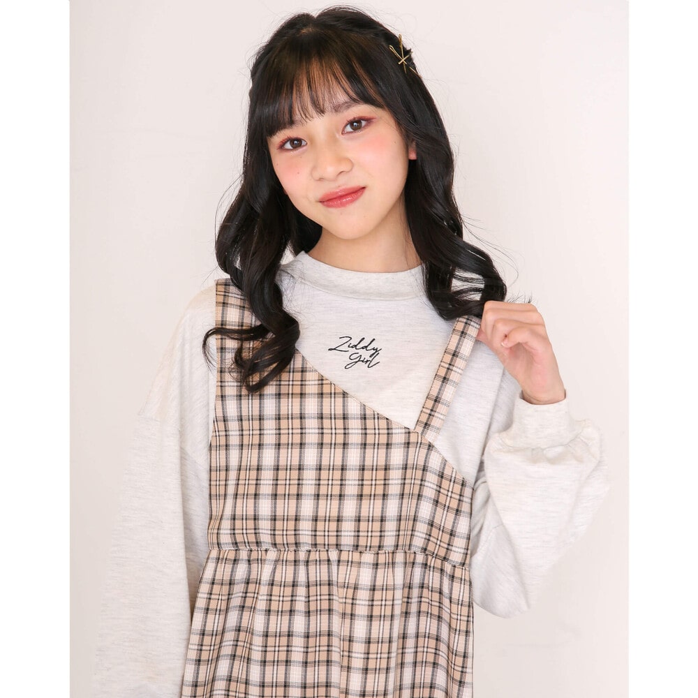 レイヤード風 チェック ワンショルダー ワンピース 130 160cm 130cm ベージュ系 ワンピース 子供服べべの公式通販サイト Bebe Mall