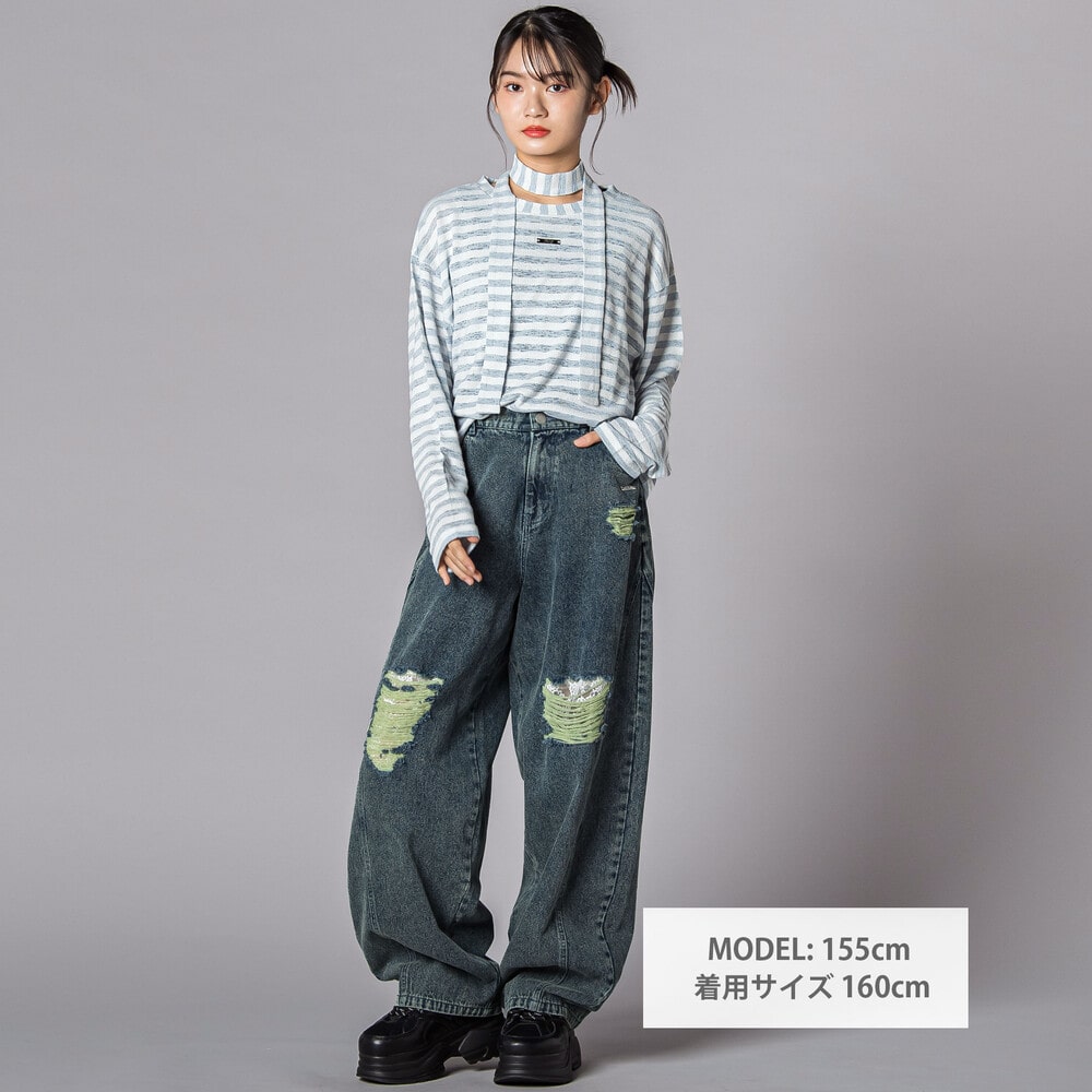 シアーボーダー長袖ニット&タンクトップセット(130~160cm) ブルー 130cm