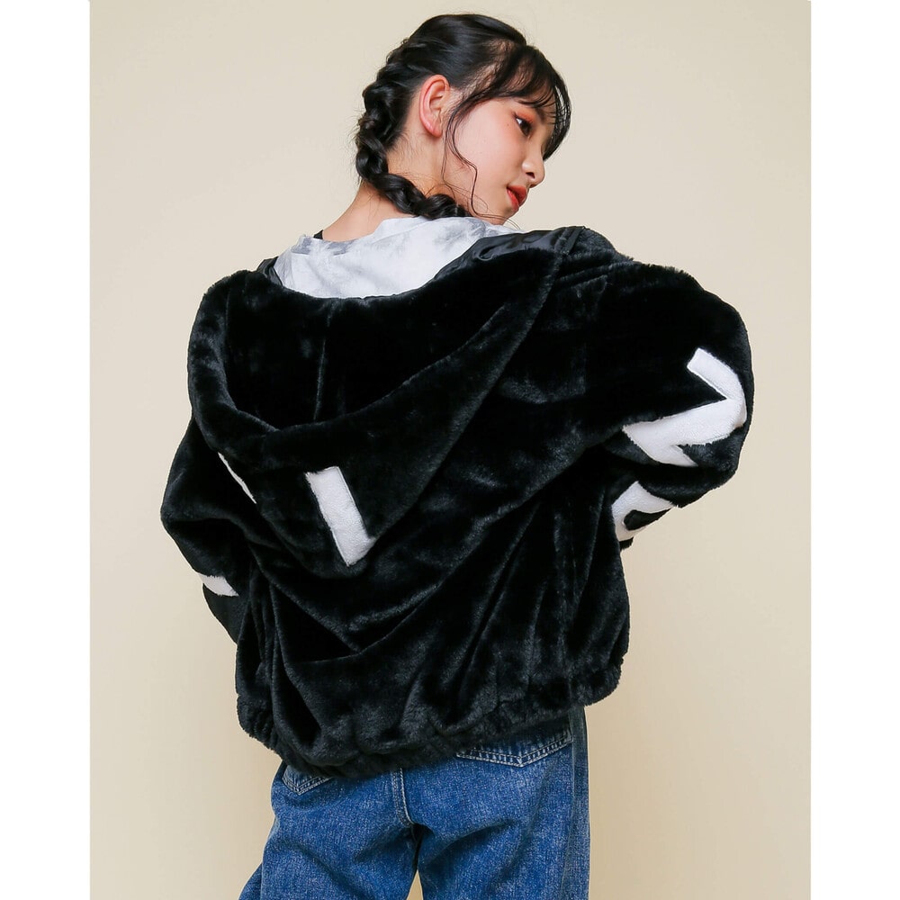 【ニコ☆プチ掲載】 ロゴ ファー フード ジャケット(130cm~160cm) ブラック 130cm
