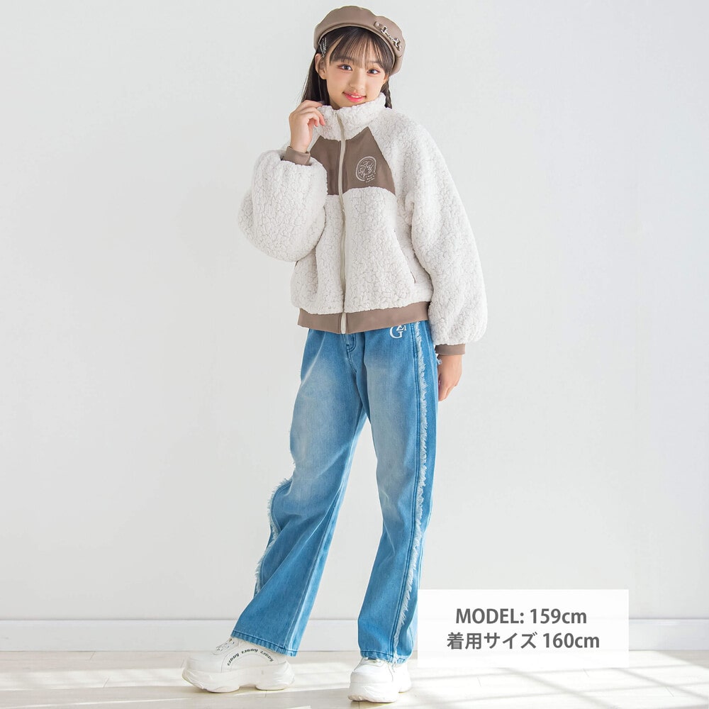 【 ニコ☆プチ 掲載 】ボアスウェード切り替えブルゾン(130~160cm) ブラック 130cm