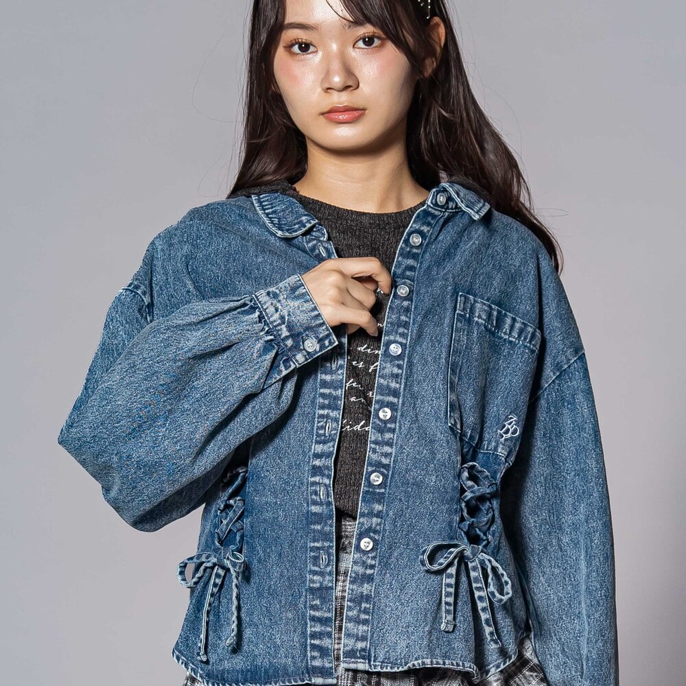 サイドレースアップ長袖シャツ(130~160cm) ブルー 130cm