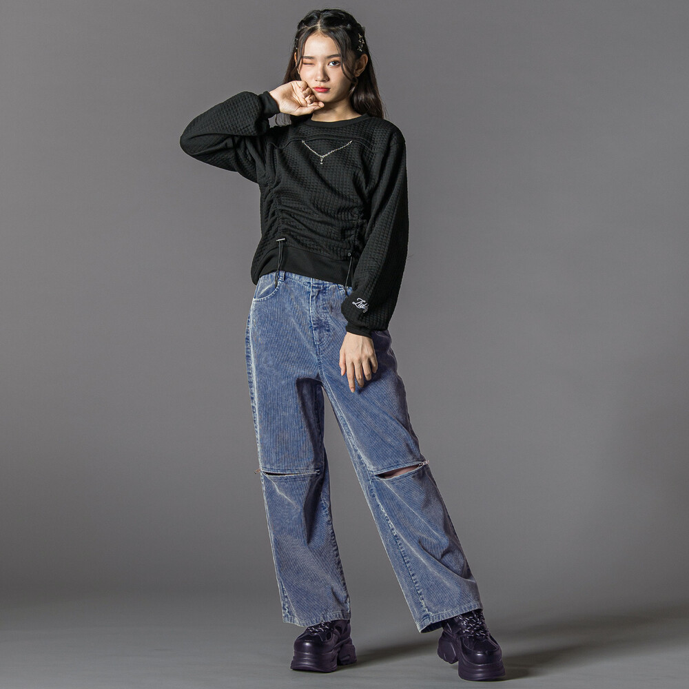 膨れジャガードトドロストトップス(130~160cm) ブラック 130cm