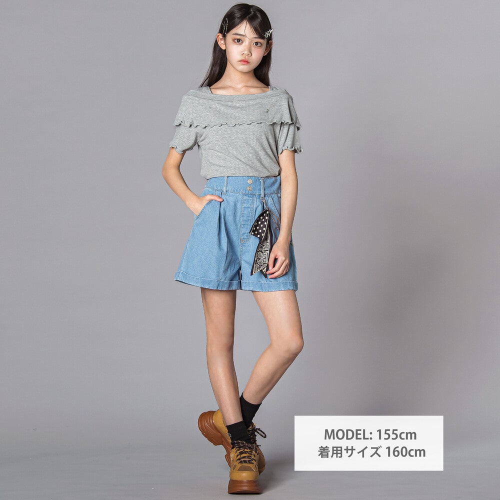 バンダナ付きデニムショートパンツ(130~160cm) ネイビー 130cm