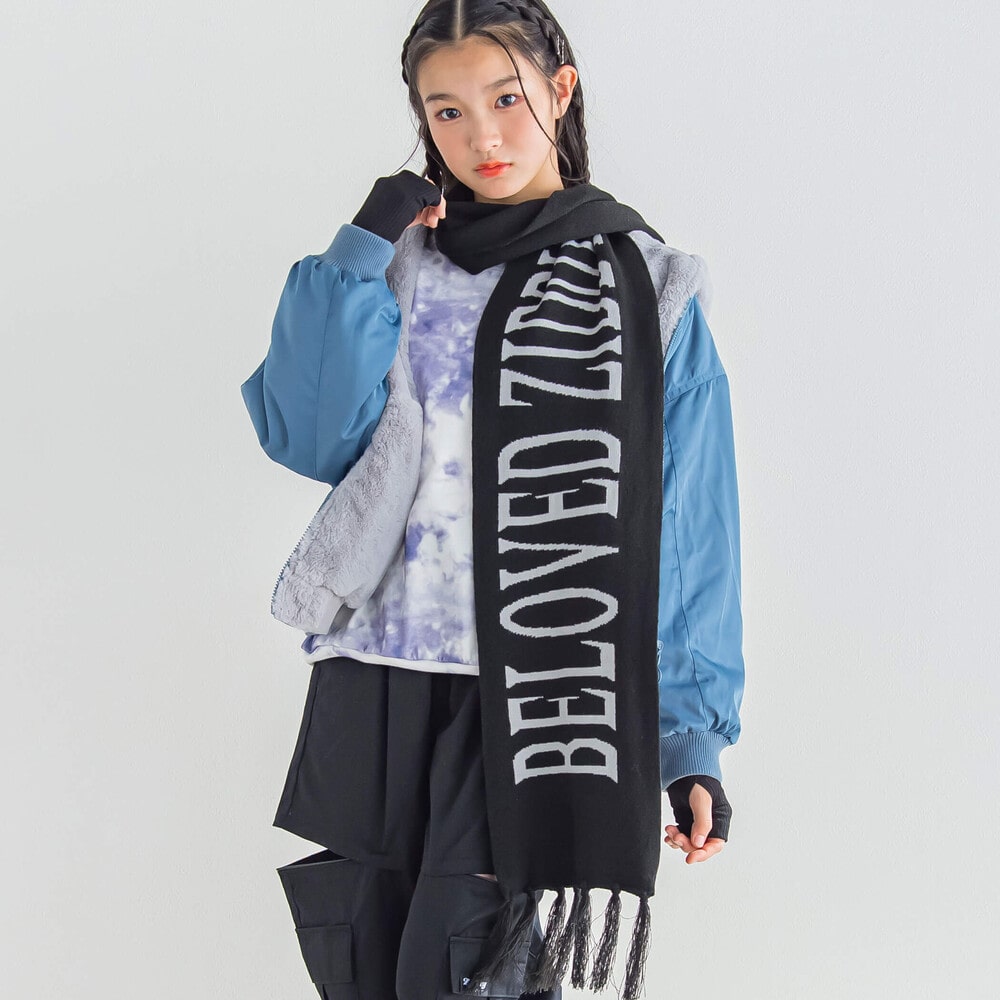 【 ニコ☆プチ 掲載 】ビッグロゴマフラー ブラック ワンサイズ