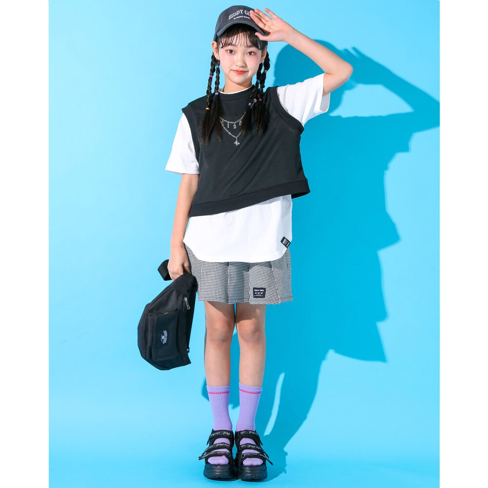 【 ニコ☆プチ 4月号 掲載 】 ネックレス付き ベスト レイヤード風 Tシャツ (130~160cm) ブラック 130cm