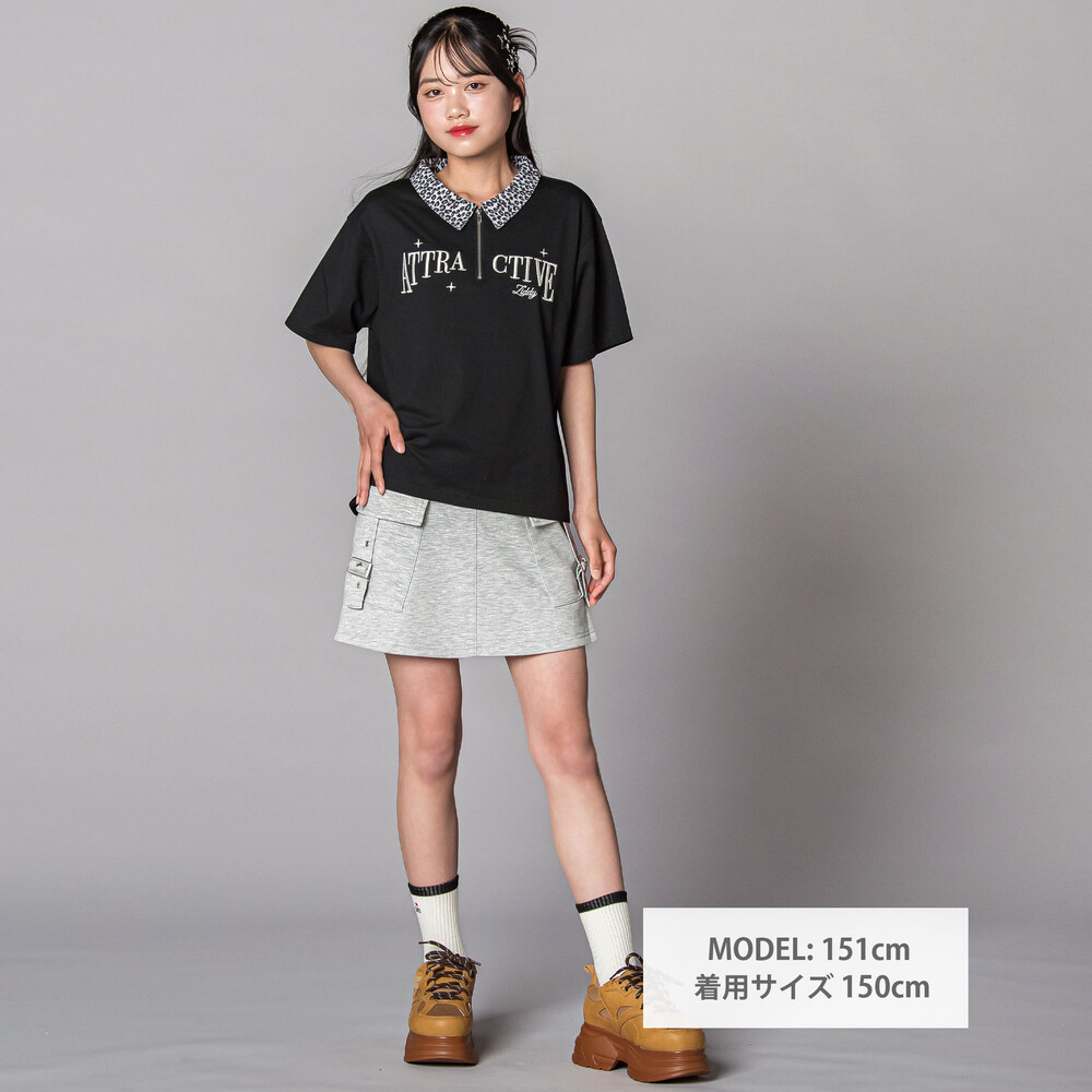 ヒョウ柄ハーフジップTシャツ(130~160cm) ブラック 130cm