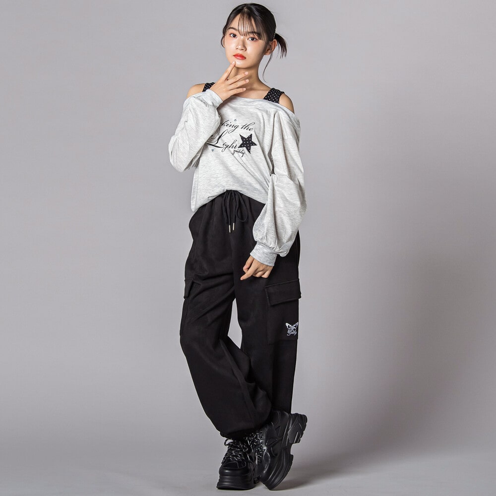 スターモチーフオフショル風レイヤードTシャツ(130~160cm) グレー 130cm