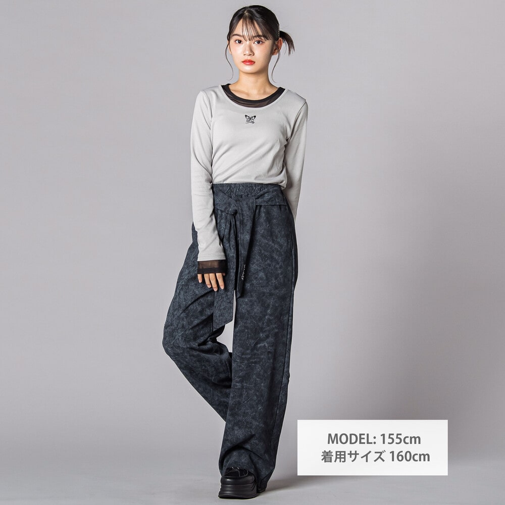 バタフライ刺しゅうシアーレイヤード風長袖トップス(130~160cm) グレー 130cm