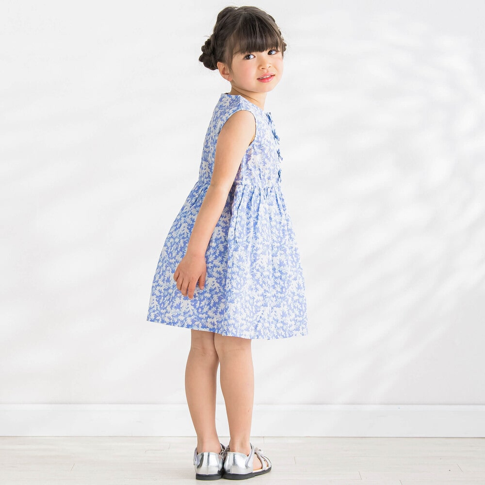花柄or葉柄リボンポイントワンピース(95~150cm)(95cm ブルー系 花柄or葉柄リボンポイントワンピース(95~150cm)(95cm ブルー系