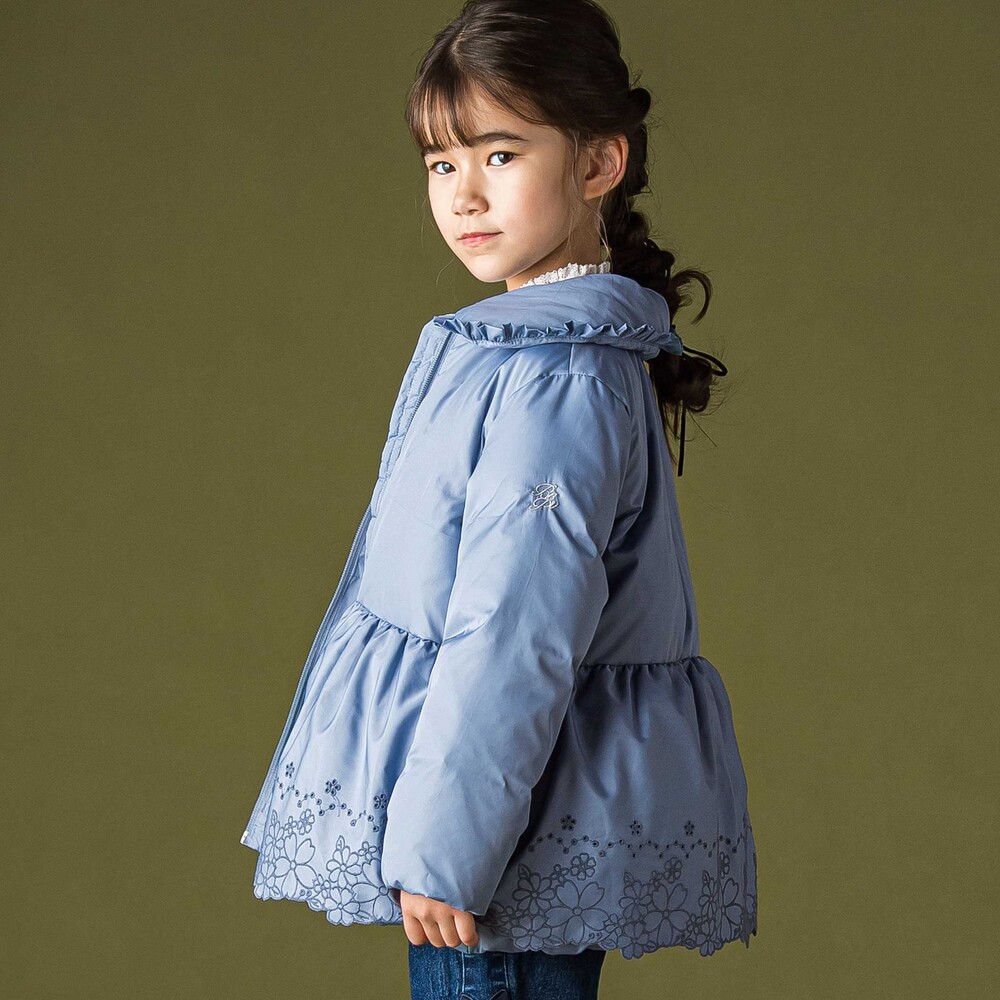 花刺しゅうダウンコート(95~160cm) ブルー 95cm