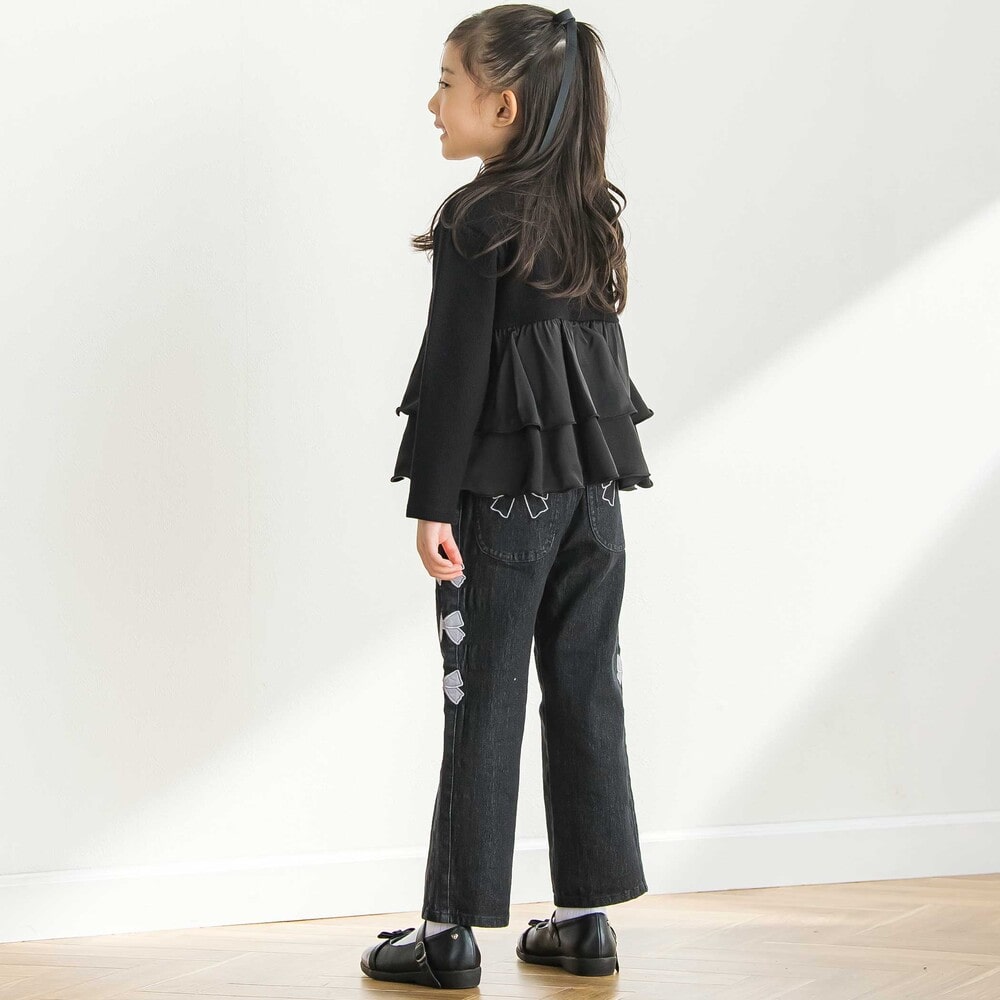 サイドリボンストレッチデニムパンツ(95~160cm) ブラック 95cm