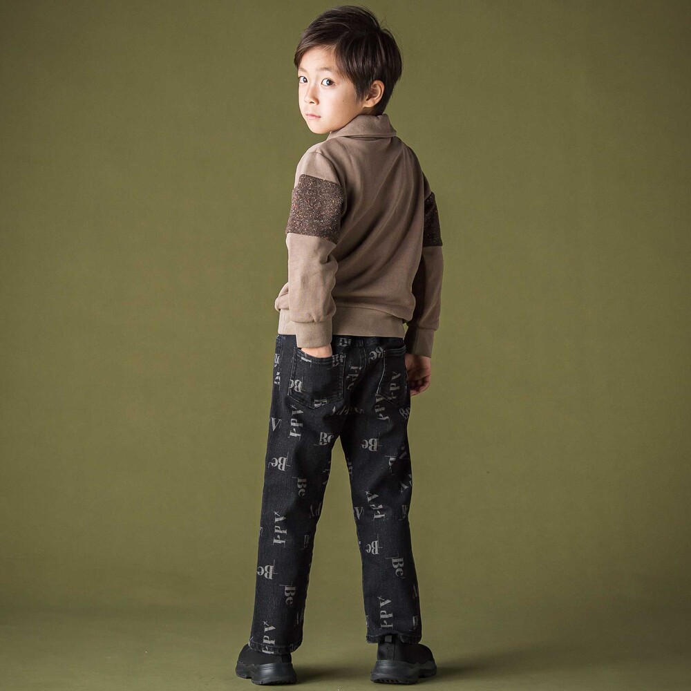 ロゴ総柄ストレッチデニムパンツ(95~150cm) ブラック 95cm