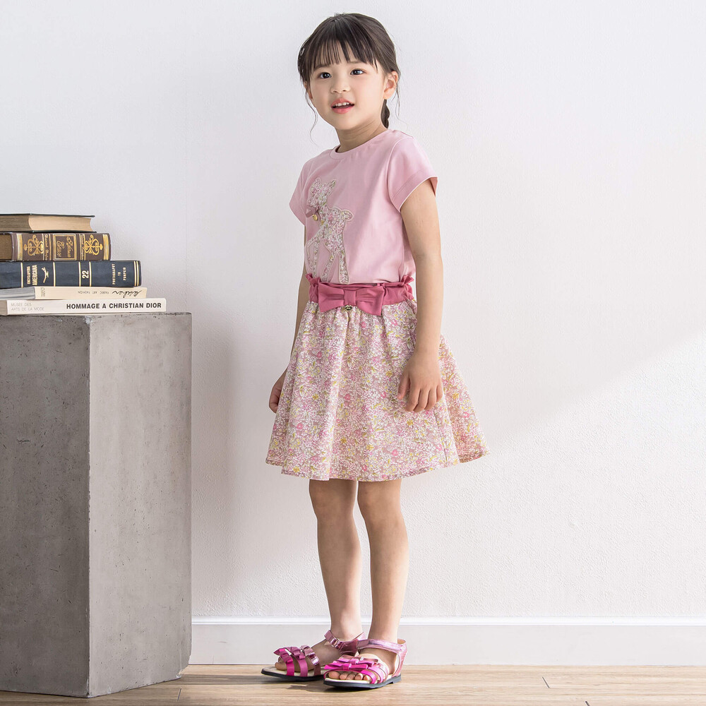 お揃い】ウエストベルト風花柄スカート(95~150cm)(95cm ブルー系 お揃い】ウエストベルト風花柄スカート(95~150cm)(95cm ブルー系
