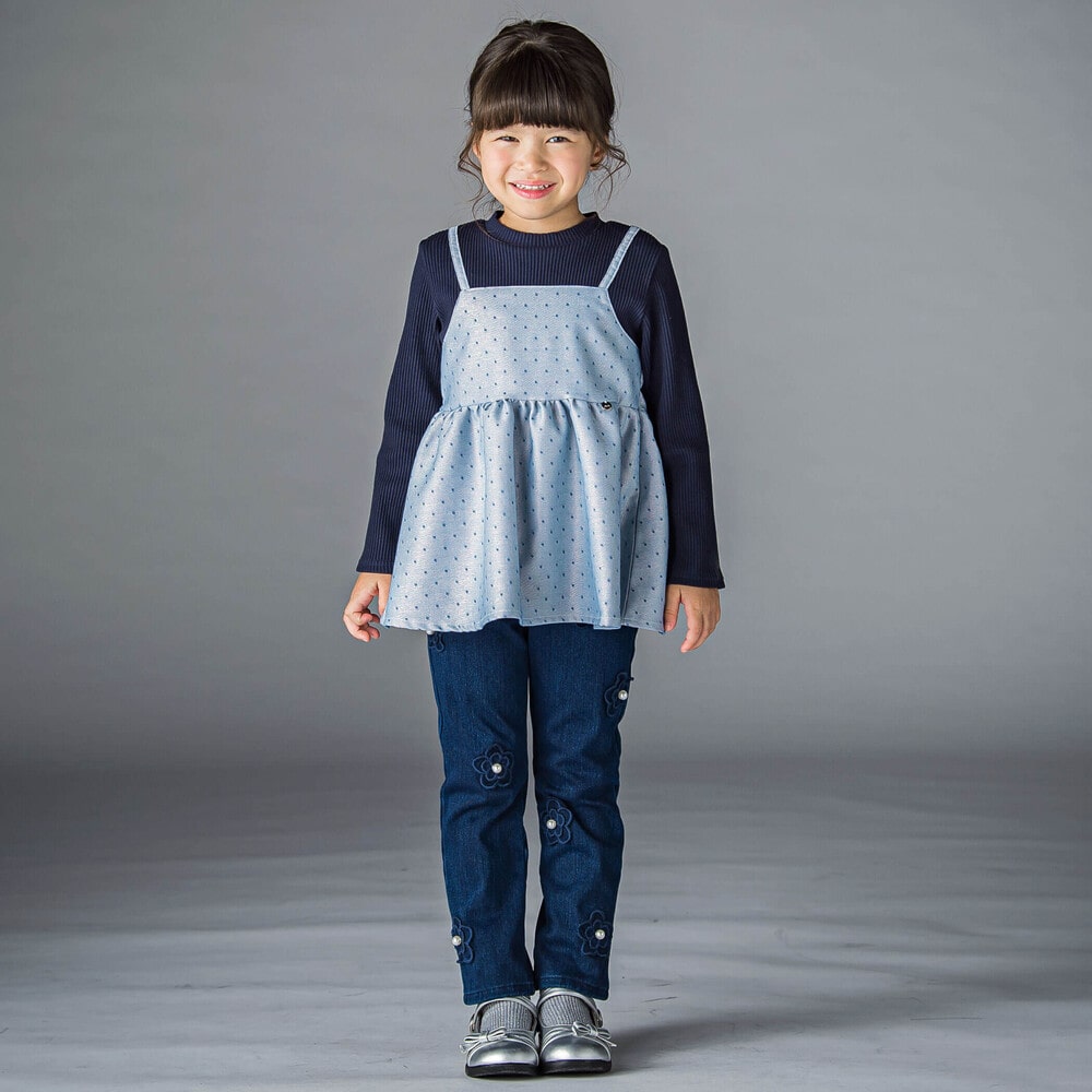 キラキラデニムキャミドッキングリブトップス(95~150cm)(95cm