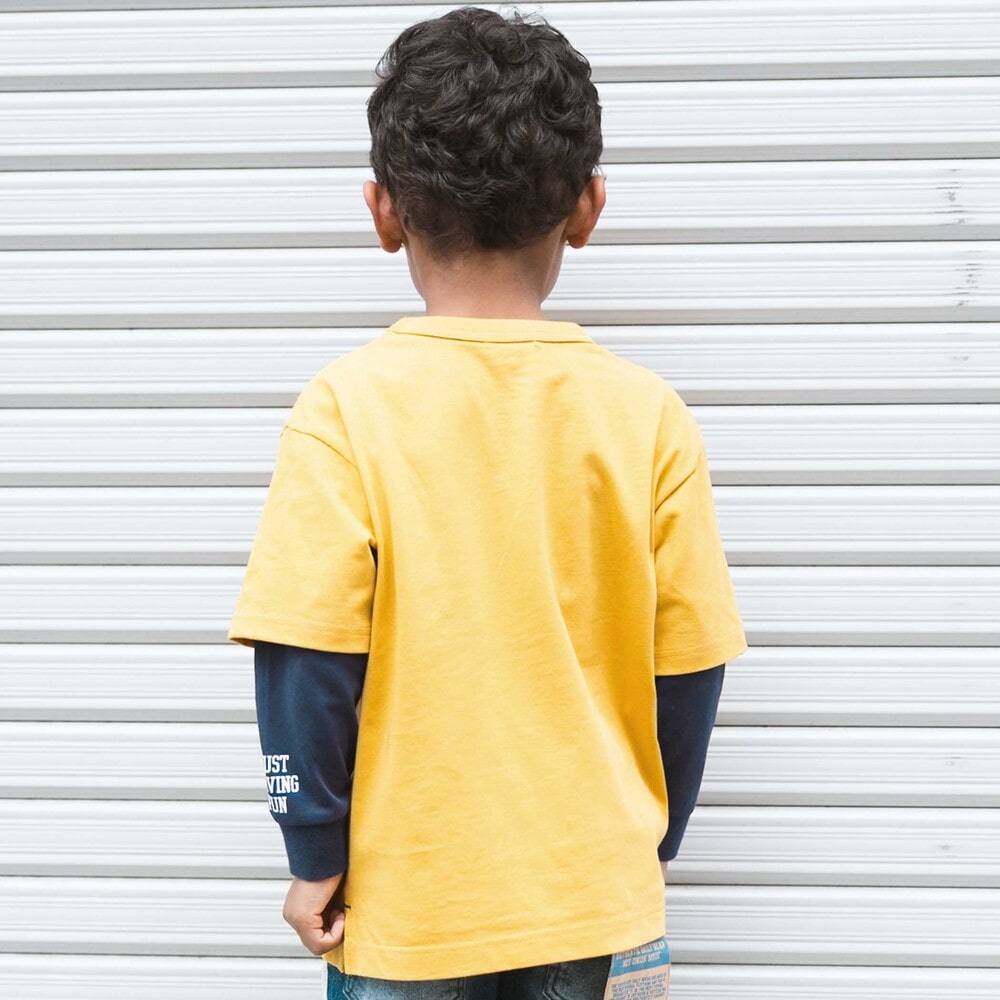 ワークポケット半袖Tシャツ&袖ロゴロンTセット(100~160cm) イエロー 100cm