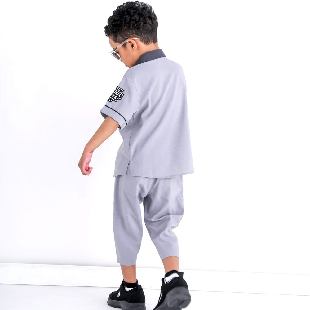 【接触冷感】ファンマートロストレッチパイピングバイカラーシャツ(100~160cm) グレー 100cm